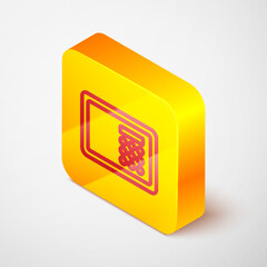 Isometric line Safe icon isolated on grey background. The door safe a bank vault with a combination lock. Reliable Data Protection. Yellow square button. Vector
