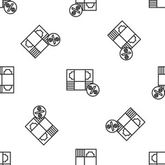 Grey line Money percent icon isolated seamless pattern on white background. Percent loyalty wallet sign. Vector