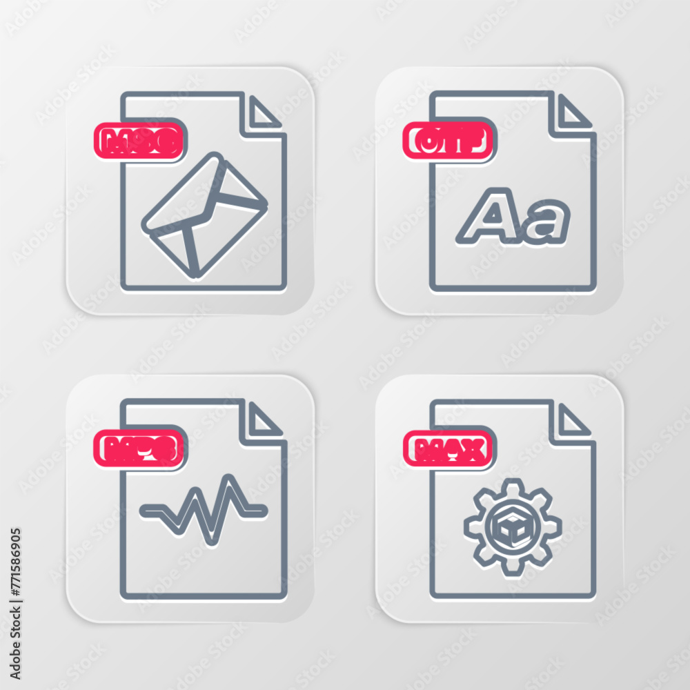 Canvas Prints Set line MAX file document, MP3, OTF and MSG icon. Vector