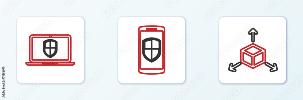 Canvas Prints set line isometric cube, server with shield and money protection icon. vector