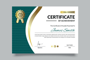 Certificate of Achievement Layout with Green and Gold Accents