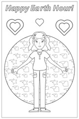 Vector girl and plamet coloring book illustration

