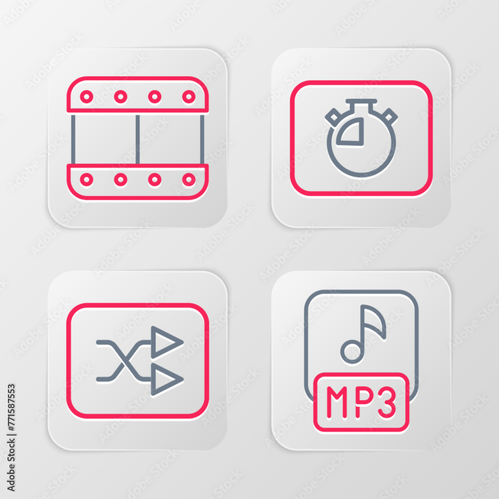 Wall mural set line mp3 file, arrow shuffle, stopwatch and play video icon. vector