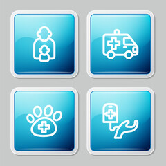Set line Taking care of children, Ambulance, Veterinary clinic and Blood donation icon. Vector