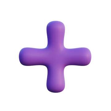 3d purple plus icon on transparent background