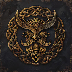 A Legendary Fantasy logo or emblem with an Old Norse Viking Theme