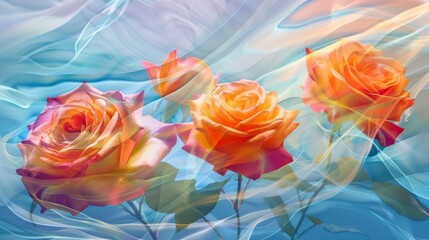 vibrant roses against an abstract, flowing background. design projects, textile art, 