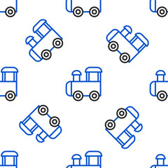 Line Toy train icon isolated seamless pattern on white background. Colorful outline concept. Vector