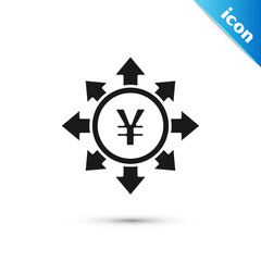 Grey Coin money with Yen symbol icon isolated on white background. Banking currency sign. Cash symbol. Vector