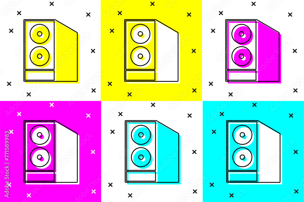 Poster set case of computer icon isolated on color background. computer server. workstation. vector