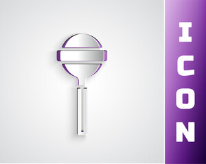 Paper cut Lollipop icon isolated on grey background. Food, delicious symbol. Paper art style. Vector