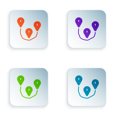 Color Route location icon isolated on white background. Map pointer sign. Concept of path or road. GPS navigator. Set colorful icons in square buttons. Vector
