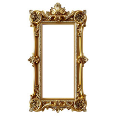 Ornate golden frame with a transparent background