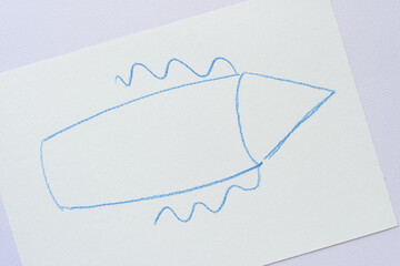 blue shape composed of a triangle tip, rounded rectangle body, and wavy lines