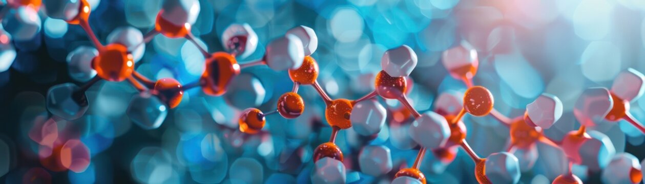 Representing chemical bonds in scientific study, a complex molecular structure model is displayed with a focus on the connectivity of atoms.