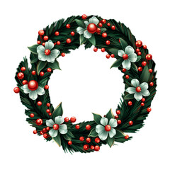 Fototapeta na wymiar a christmas wreath wreath with red stock, Isolated on transparent PNG background, Generative ai
