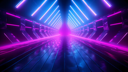 Pink and blue neon tunnel background.