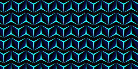 Abstract light blue Background with Triangle Shape. abstract background from triangular pyramids. Geometric 3D Pattern with Basic Shapes. Dark horizontal modern dynamic fond. Repeating geometric.