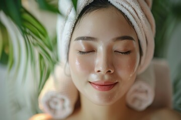 Asian young woman in spa salon relaxing