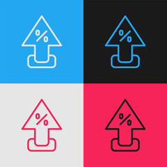 Pop art line Percent up arrow icon isolated on color background. Increasing percentage sign. Vector