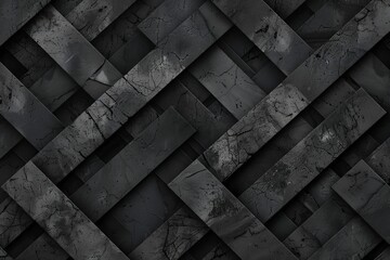 Abstract dark black anthracite gray 3D vintage worn shabby geometric pattern stone concrete cement marble texture background, seamless wallpaper illustration - obrazy, fototapety, plakaty