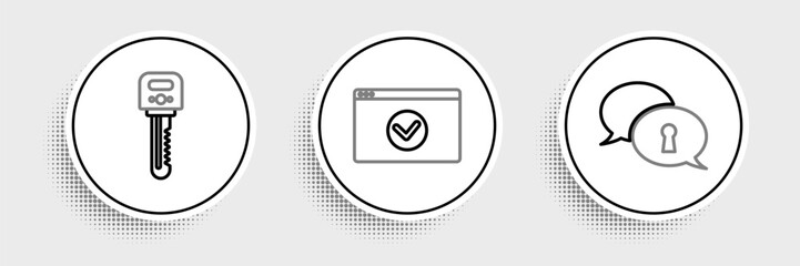 Set line Protection of personal data, Key and Secure your site with HTTPS, SSL icon. Vector