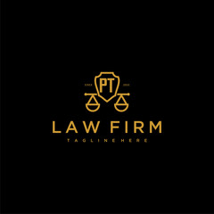 PT initial monogram for lawfirm logo with scales shield image