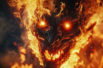 demon creature amidst flames - obrazy, fototapety, plakaty