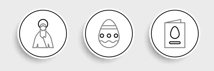 Set line Greeting card with Happy Easter, Jesus Christ and egg icon. Vector