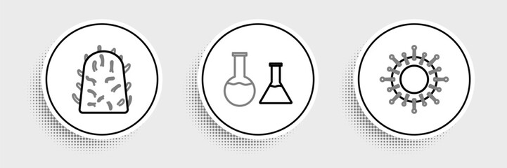 Set line Virus, Rabies virus and Test tube and flask icon. Vector