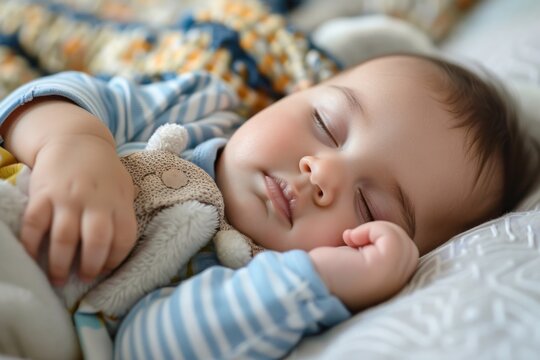Close-up image of infant sleeping in wide shot