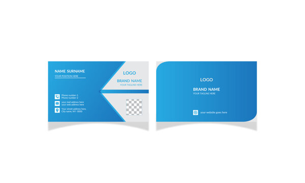Corporate business card design template vector in blue color.