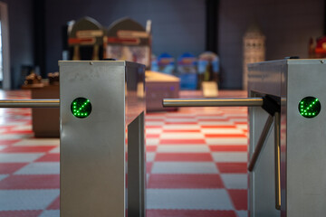 Turnstile at the entrance of the building.