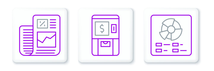 Set line Pie chart infographic, Business finance report and ATM and money icon. Vector