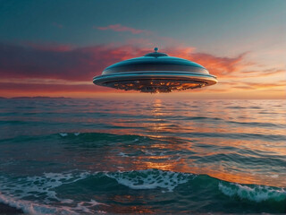 Extraterrestrial Encounters: Futuristic UFO Abduction Concept - Sci-Fi Adventure, Alien Spaceship, World UFO Day Celebration