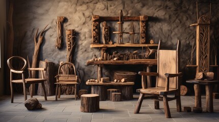 Rustic woodworking, craftsmanship and natural materials