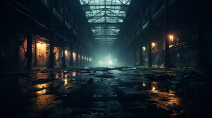 Abandoned industrial site, moody lighting