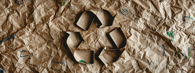 Recycle Symbol on Crumpled Paper Texture.
