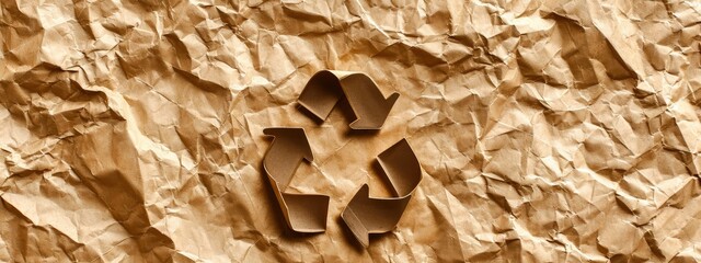 Recycle Symbol on Crumpled Paper Texture.