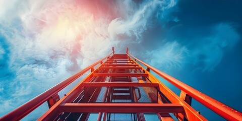 Fire rescue ladder on industry building aiding in vertical firefighting efforts. Concept Firefighting, Industrial Buildings, Vertical Rescue, Emergency Response, Fire Safety