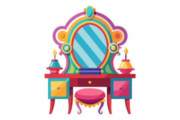 Awesome dressing table design colorful vector on white background.