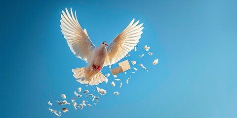 flying dove in blue sky