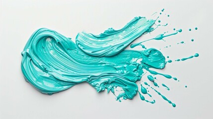 Abstract stroke / splash stains blobs brush liquid cream of turquoise paint, cut out on white background