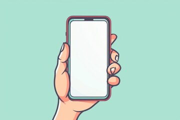 Mobile Phone Line Icon: Hand Holding Smartphone with White Screen , generative ai