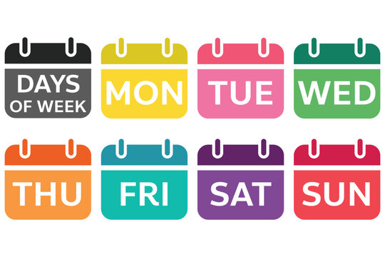 days of week in the weekly calendar, date and time calendar for planning