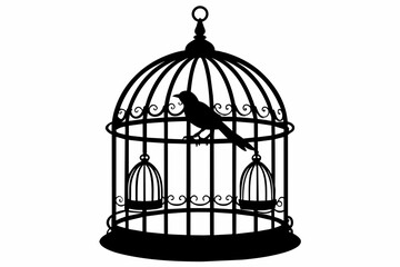 Bird cage black silhouette vector on white background.