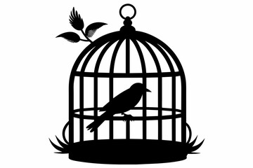 Bird cage black silhouette vector on white background.