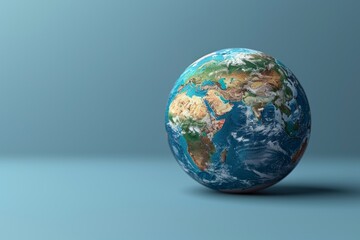 3D render of globe adorned with world map, set against blue background, offering stunning aerial perspective of Earth's surface an ideal icon design for social media platforms.