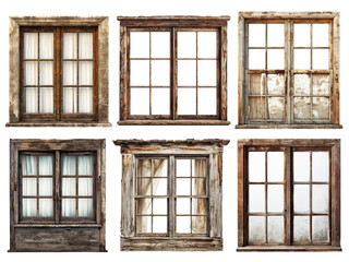 Set of old wooden windows, cut out