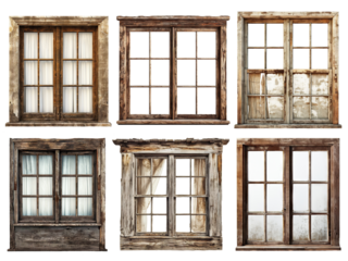 Set of old wooden windows, cut out